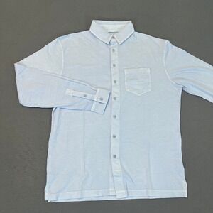 Reworn Mens Light Blue 100% Cotton Jersey Knit Long Sleeve Button Down Shirt S